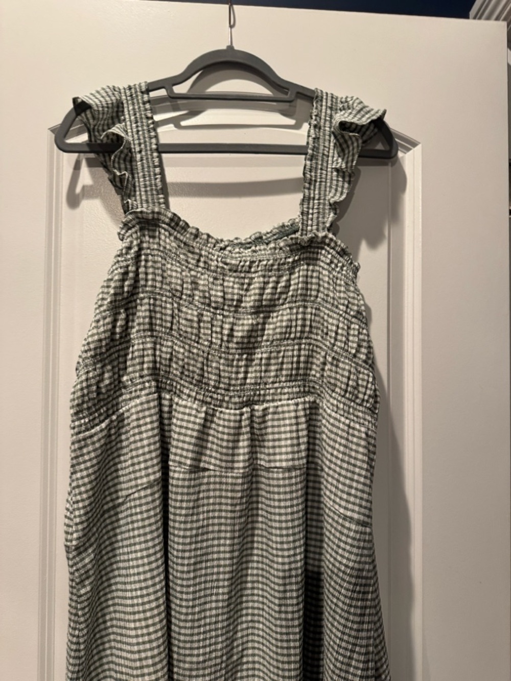 NWOT! Old Navy Fit & Flare Lightweight Smocked Gingham Sage Green Midi Dress XXL - Picture 3 of 10